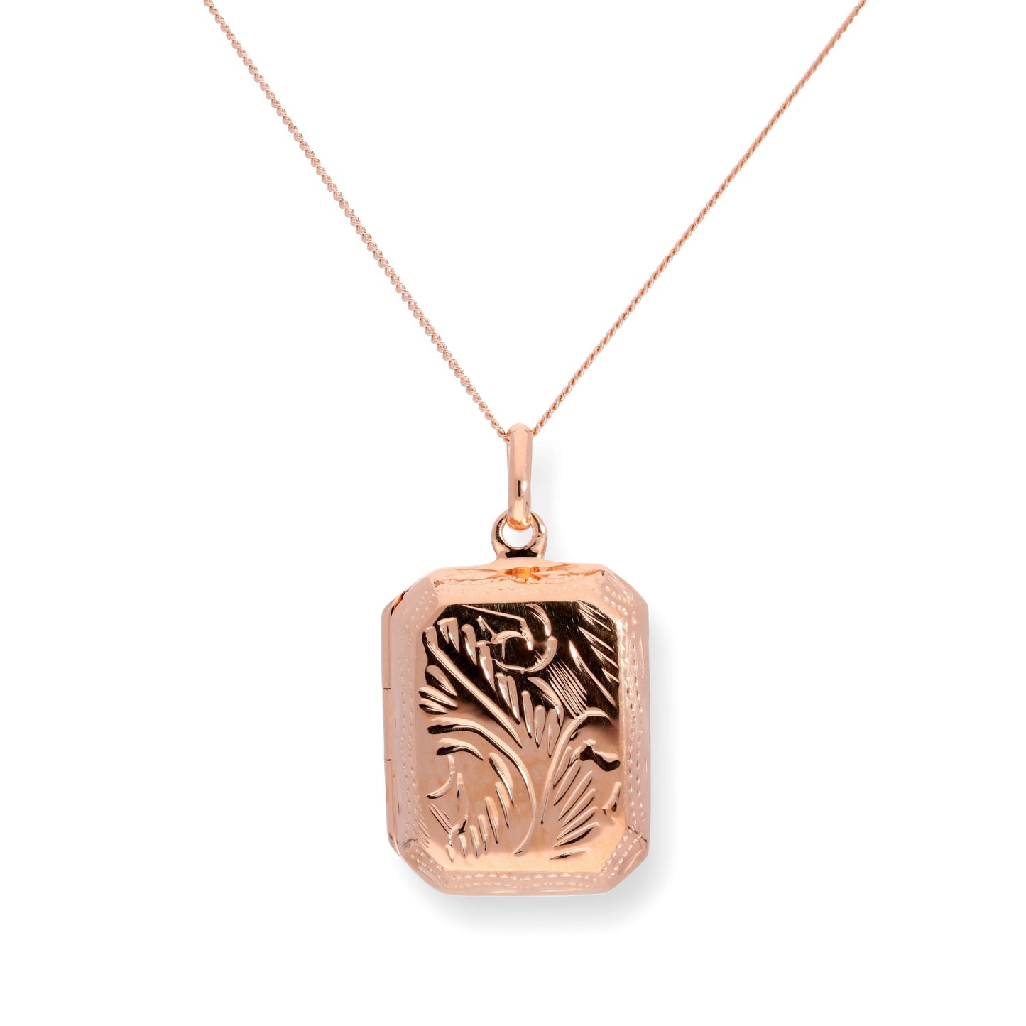 Médaillon octogonal gravé en argent sterling plaqué or rose de 40 à 55 cm