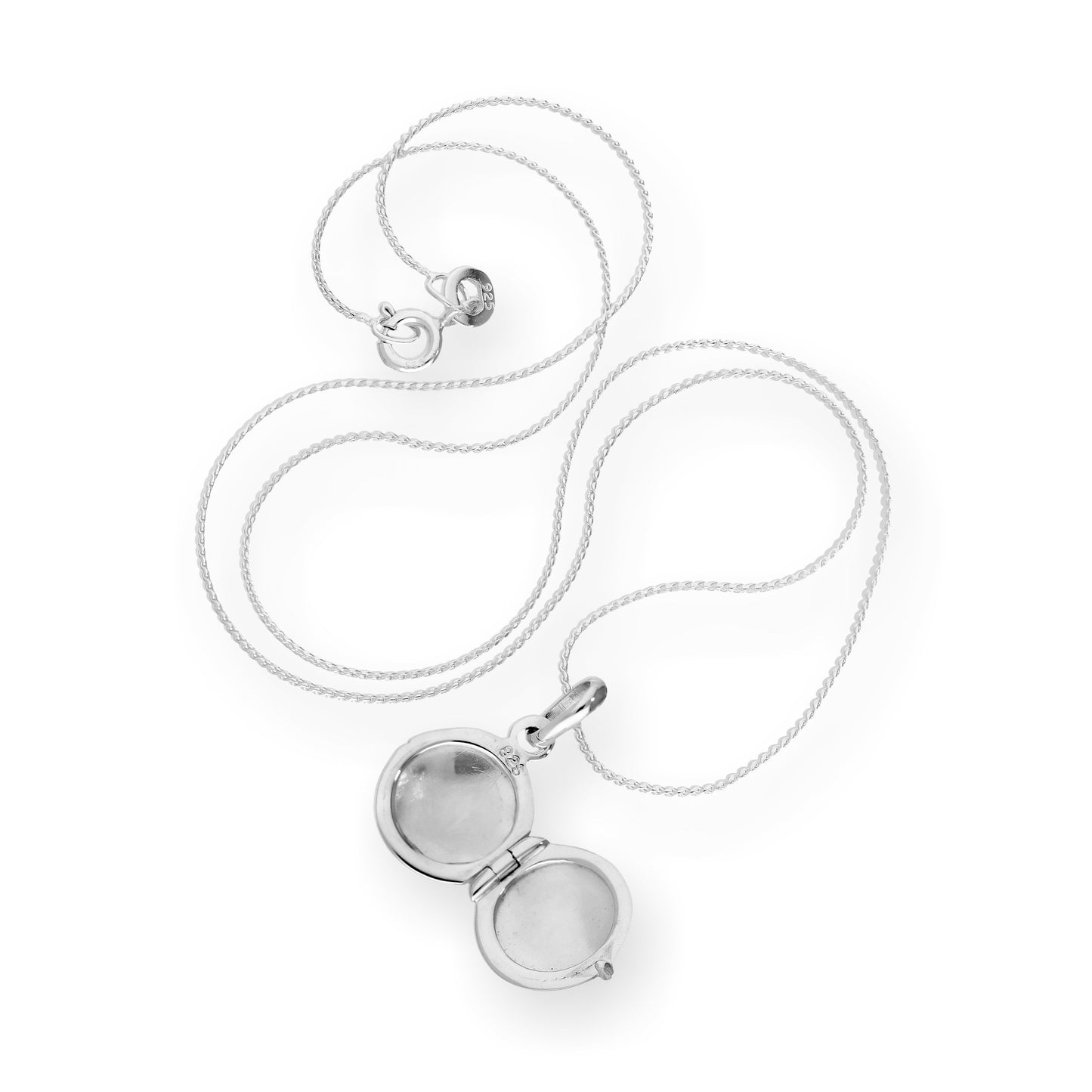 Petit médaillon rond gravé en argent sterling sur chaîne de 40 à 55 cm