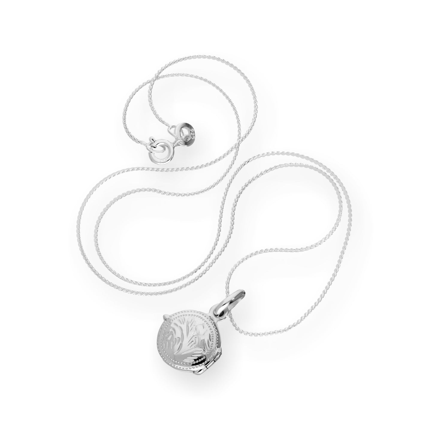 Petit médaillon rond gravé en argent sterling sur chaîne de 40 à 55 cm