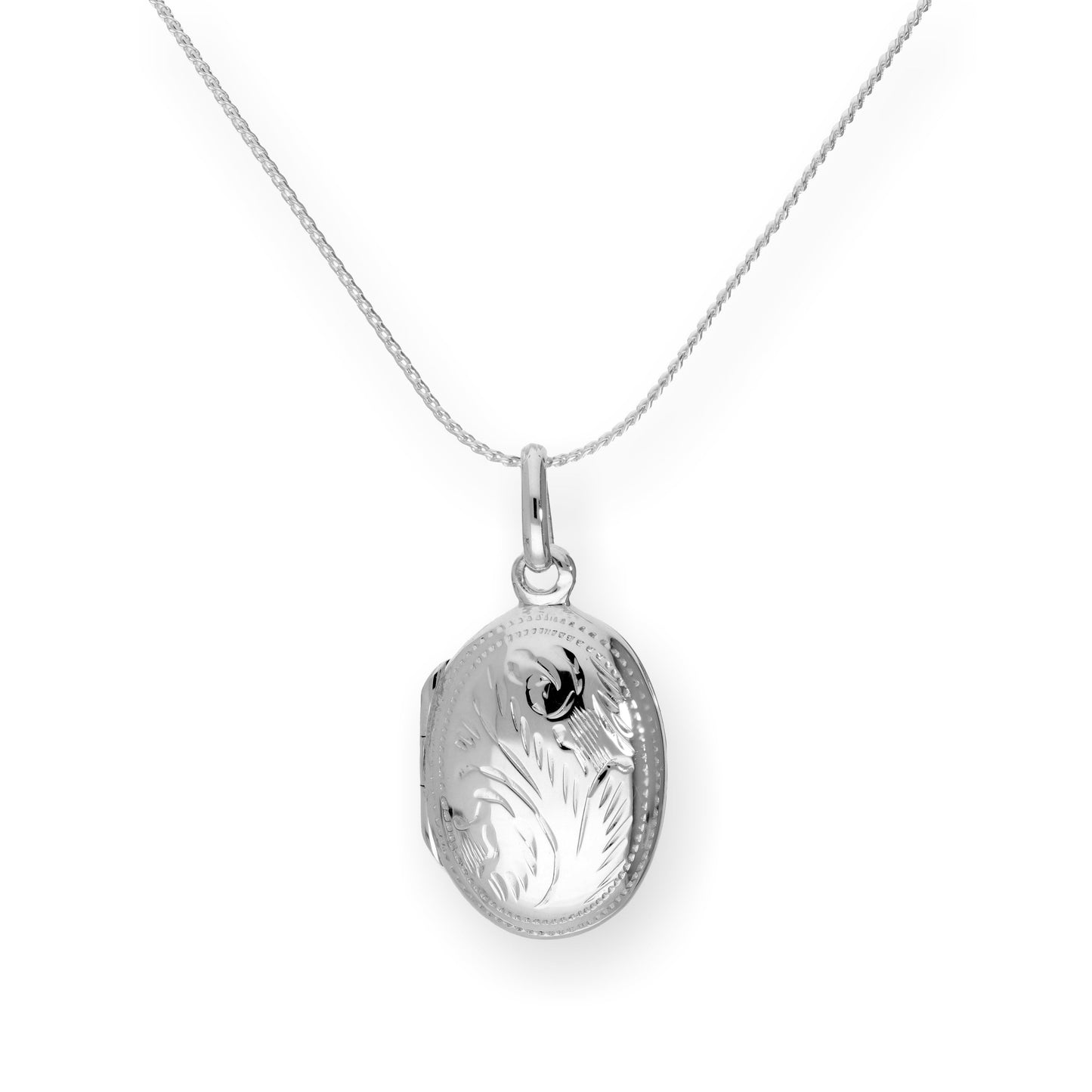 Médaillon ovale gravé en argent sterling sur chaîne de 40 à 55 cm