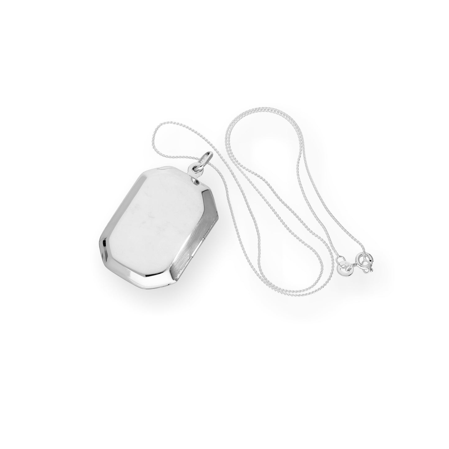 Grand médaillon octogonal gravable en argent sterling sur chaîne de 40 à 55 cm