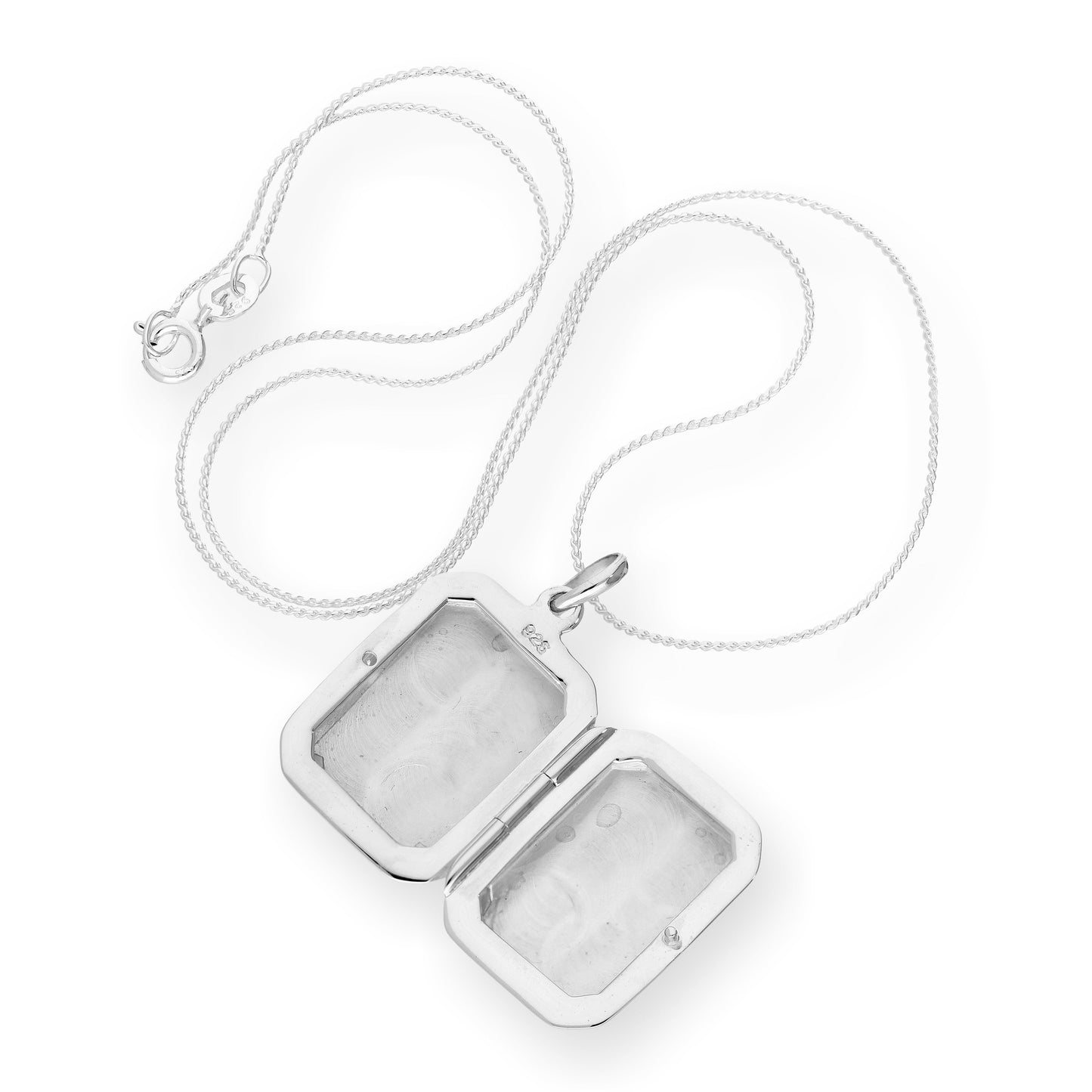 Médaillon octogonal gravable en argent sterling sur chaîne de 40 à 55 cm