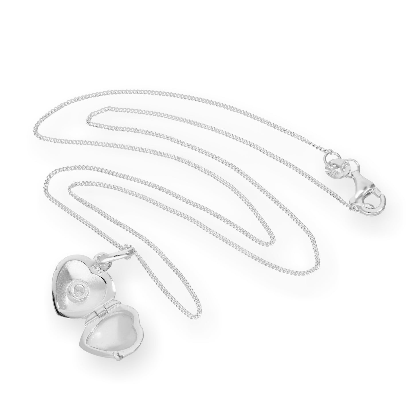 Petit médaillon en forme de cœur gravé en argent sterling et cristal CZ sur chaîne de 40 à 55 cm