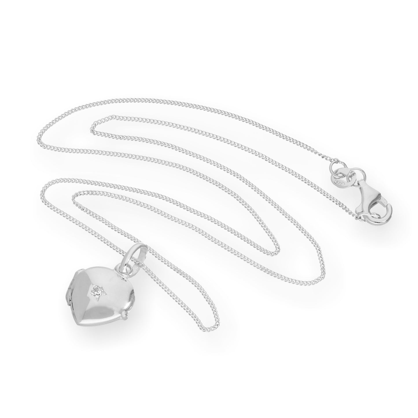 Petit médaillon en forme de cœur gravé en argent sterling et cristal CZ sur chaîne de 40 à 55 cm