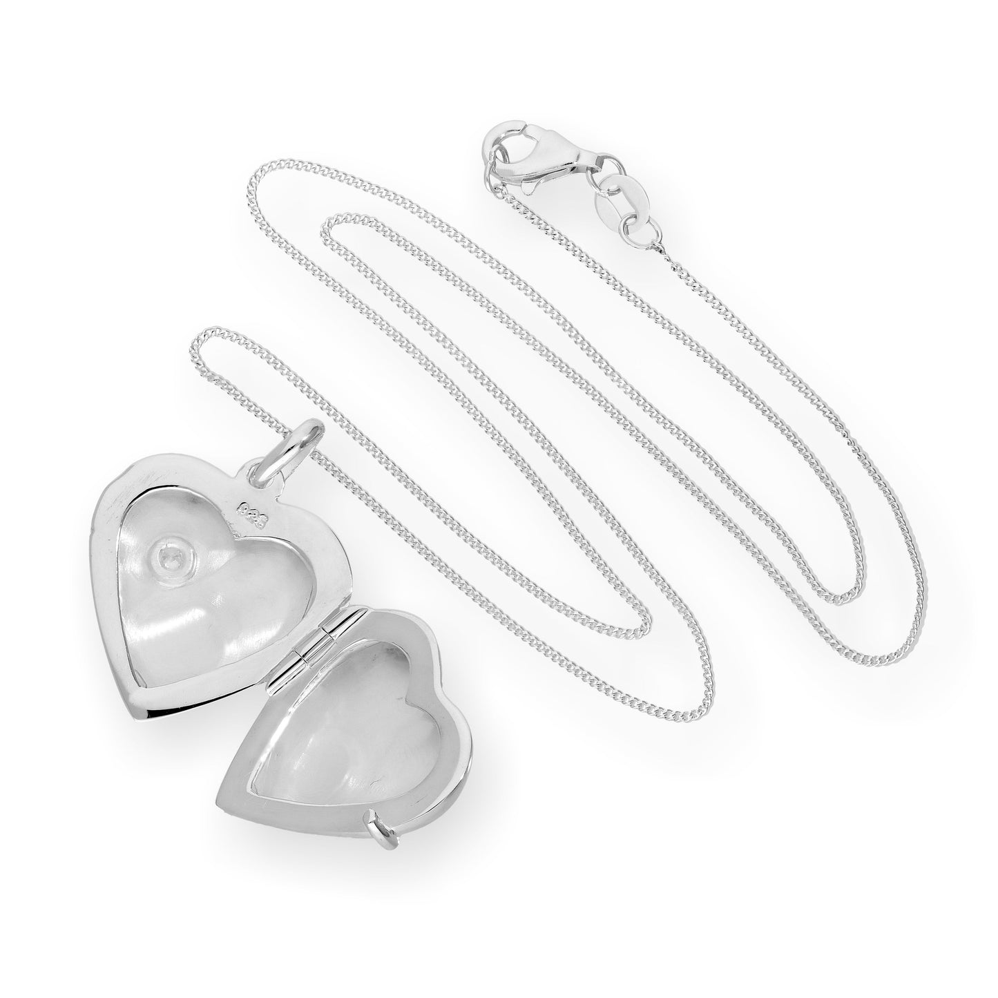 Médaillon en forme de cœur gravé en argent sterling et cristal CZ sur chaîne de 40 à 55 cm