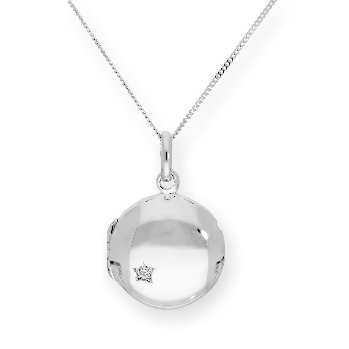 Médaillon rond gravable en argent sterling et cristal CZ sur chaîne de 40 à 55 cm