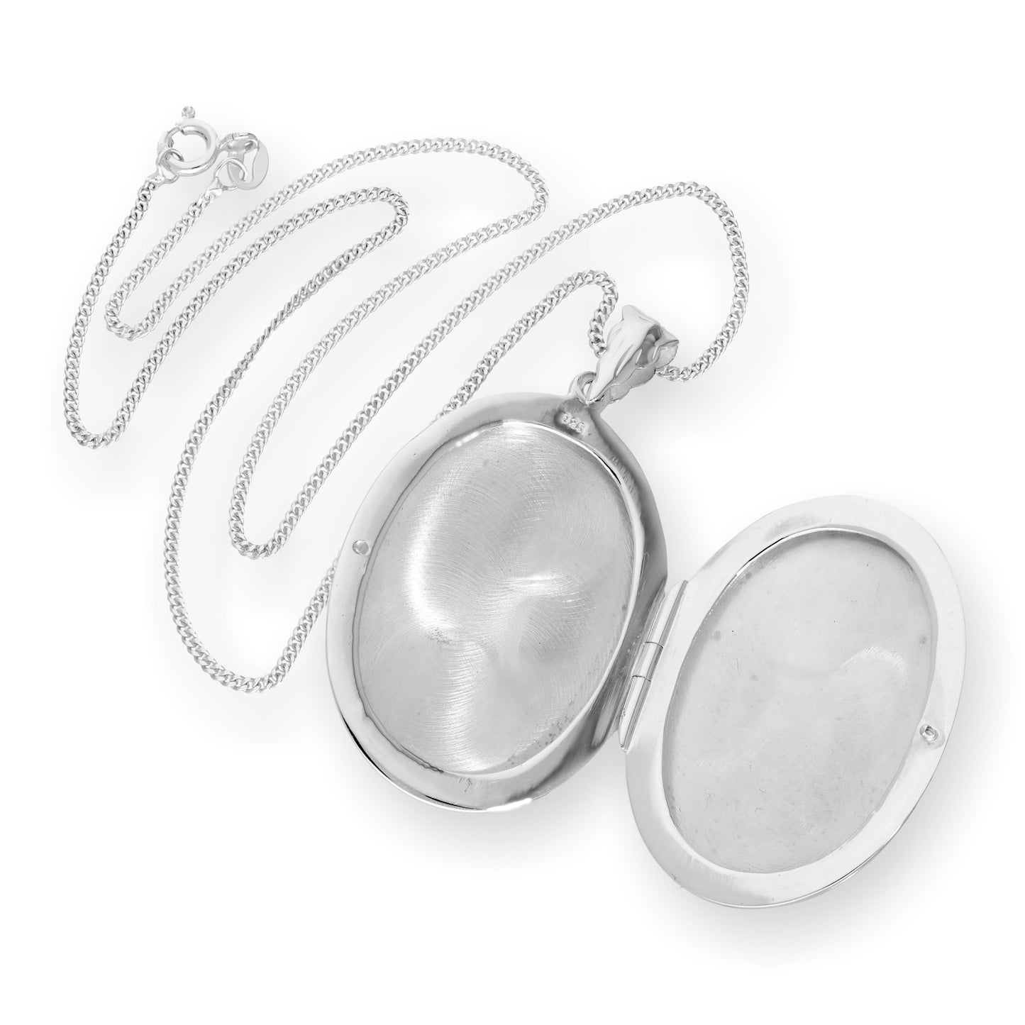 Grand médaillon ovale floral gravé en argent sterling sur chaîne de 40 à 61 cm