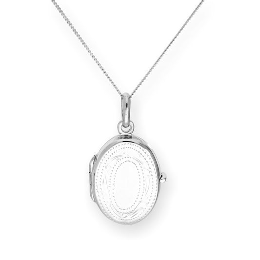 Médaillon ovale gravé en argent sterling sur chaîne de 40 à 55 cm