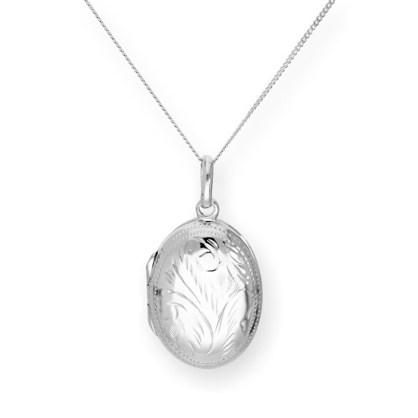 Médaillon ovale gravé en argent sterling sur chaîne de 40 à 55 cm