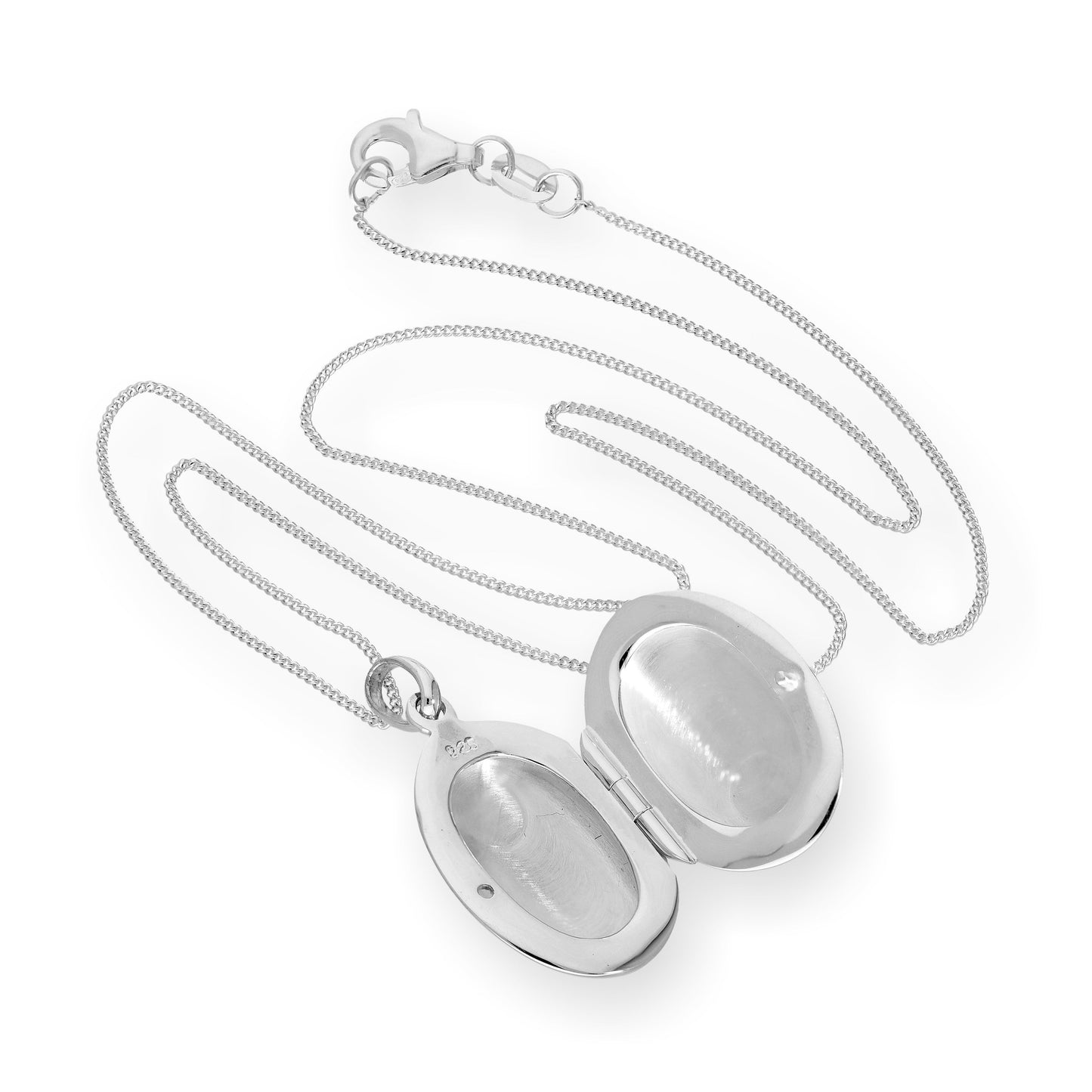 Médaillon ovale gravé en argent sterling sur chaîne de 40 à 55 cm