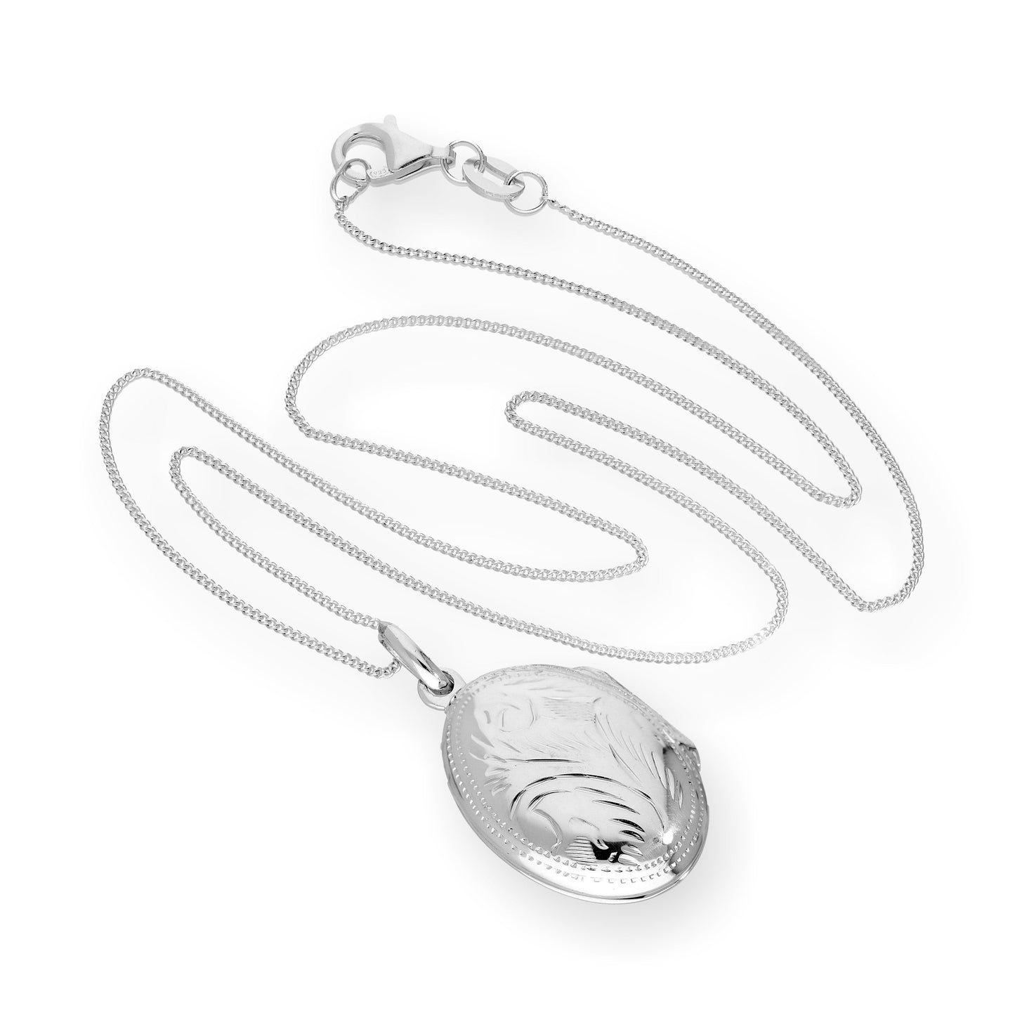 Médaillon ovale gravé en argent sterling sur chaîne de 40 à 55 cm