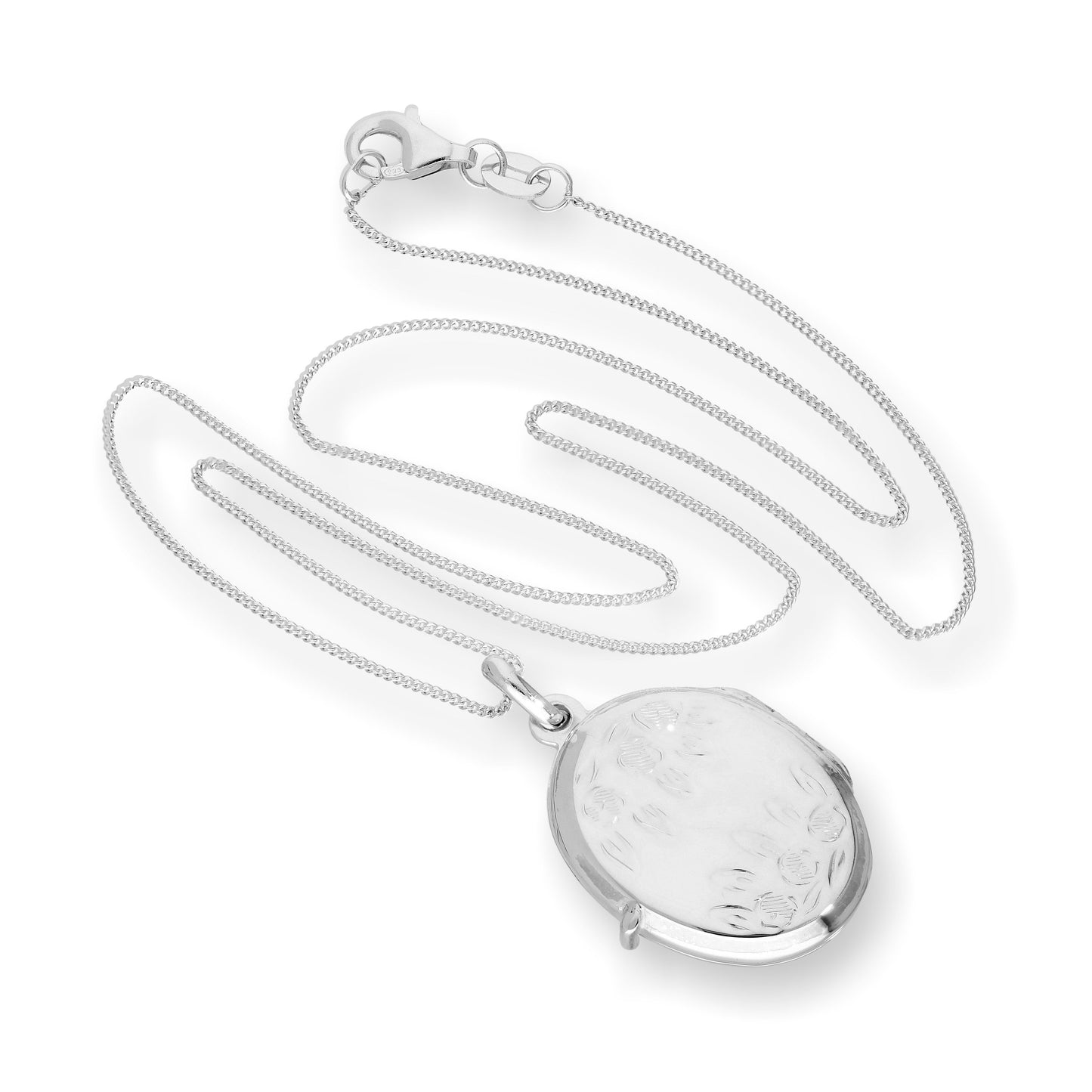 Médaillon ovale en argent sterling avec roses et fleurs sur chaîne de 40 à 55 cm