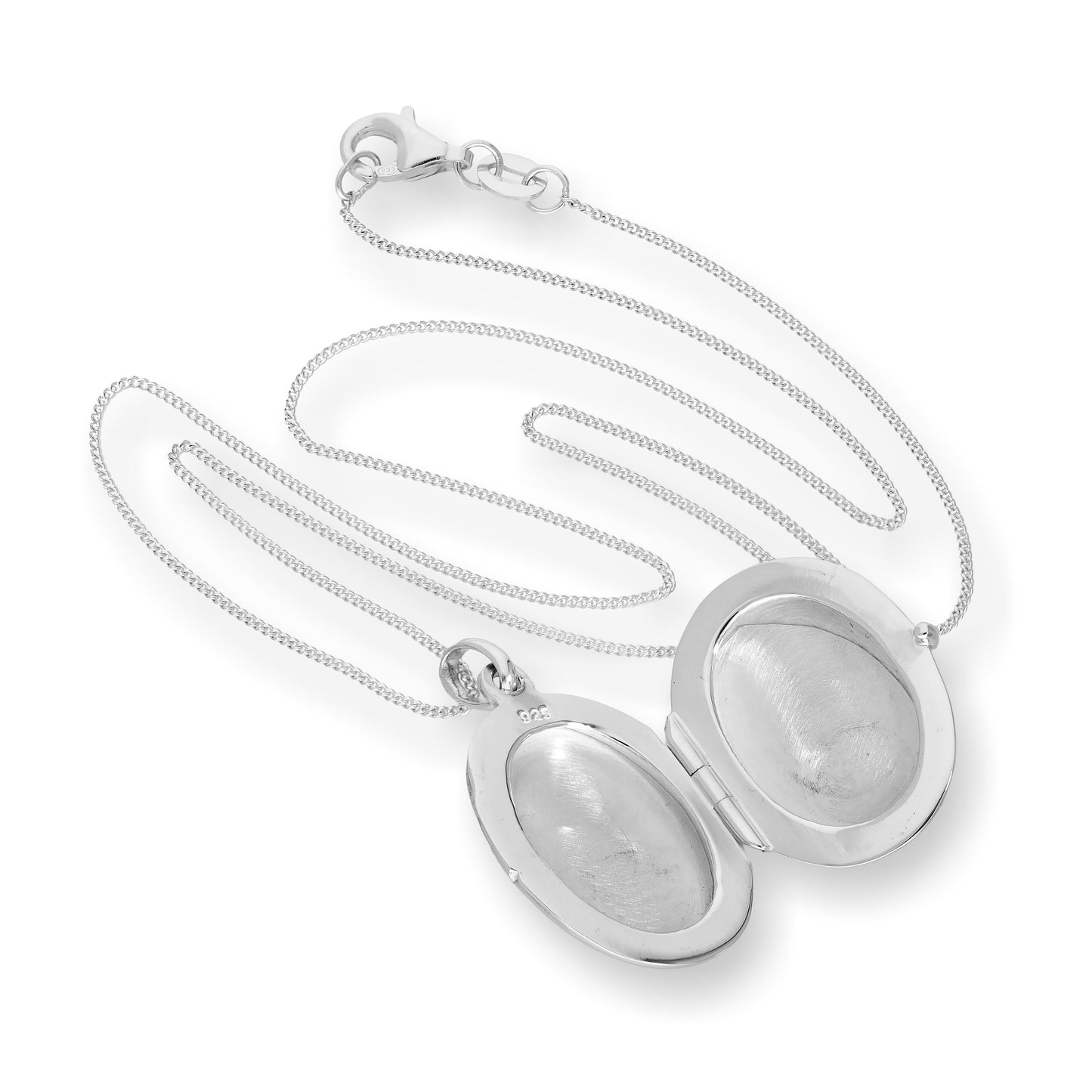 Médaillon ovale en argent sterling avec roses et fleurs sur chaîne de 40 à 55 cm