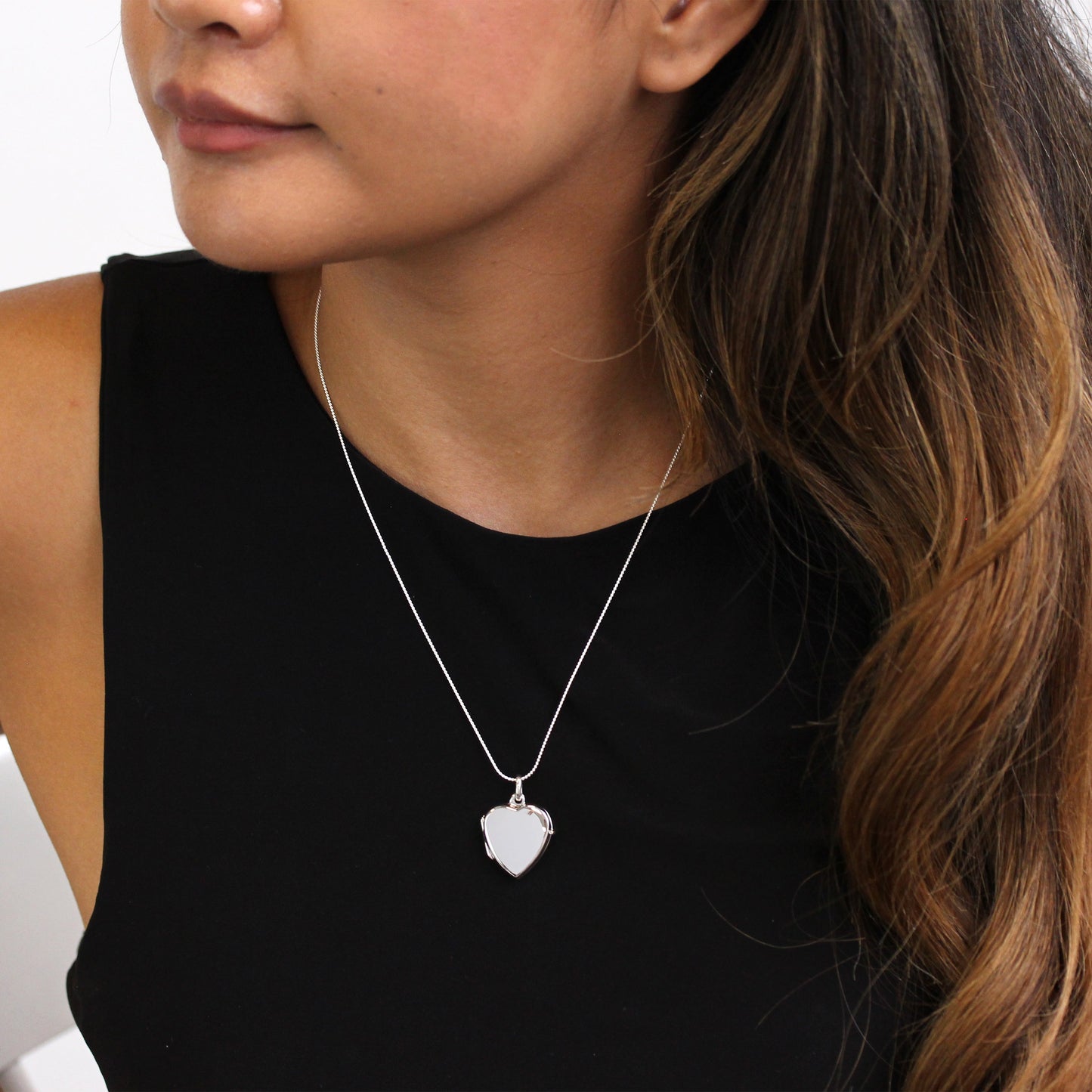 Médaillon en forme de cœur gravable en argent sterling sur chaîne de 40 à 55 cm