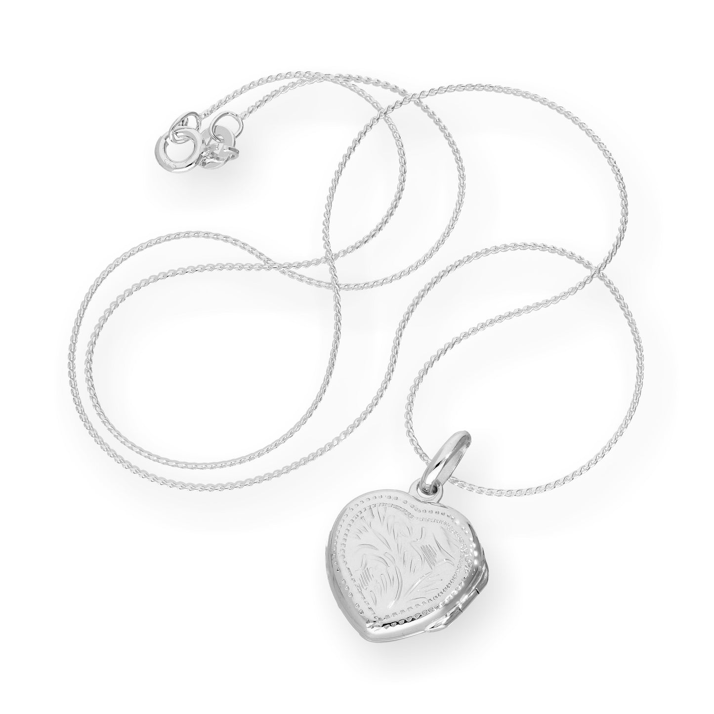 Médaillon en argent sterling gravé en forme de cœur sur chaîne de 40 à 55 cm