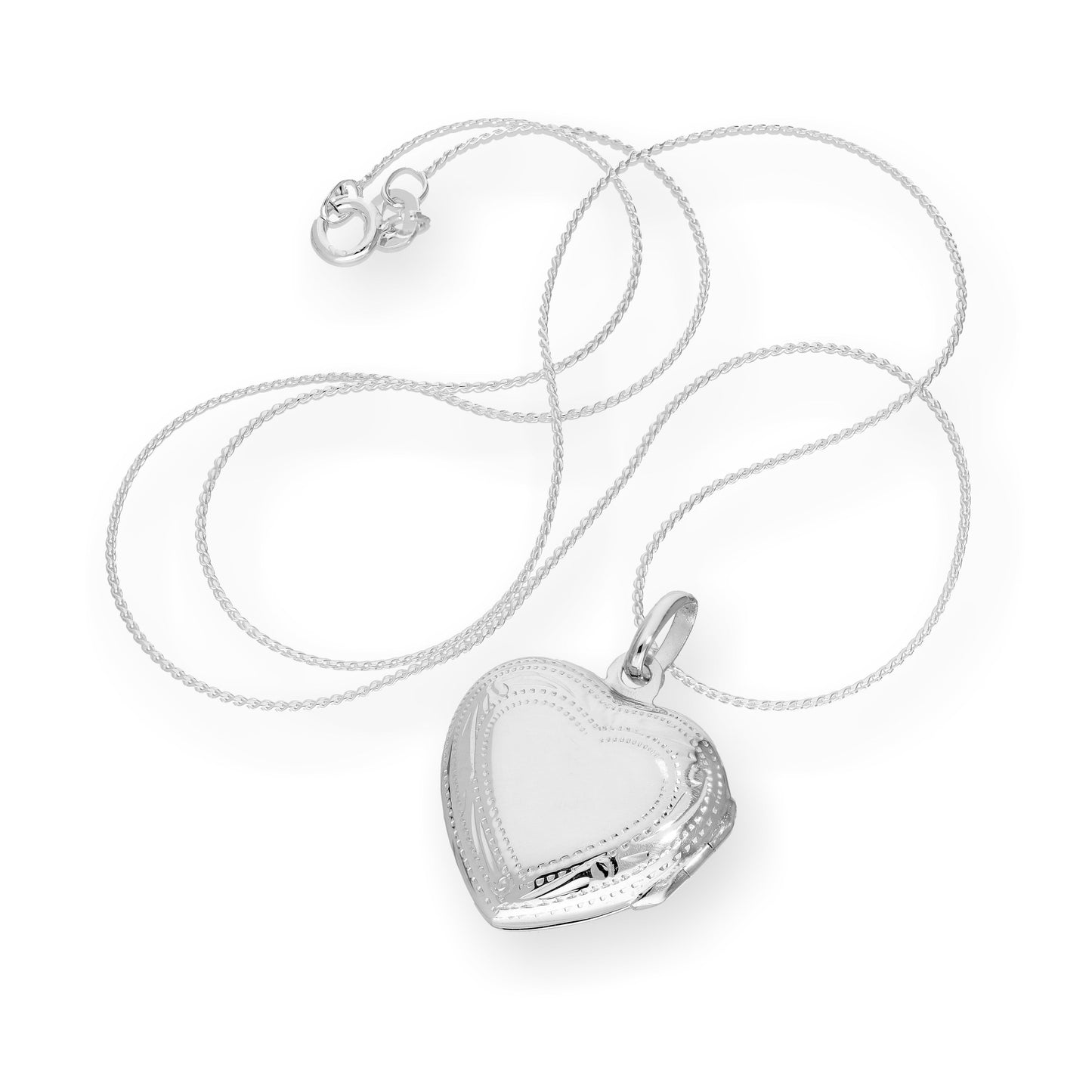 Médaillon en argent sterling gravé en forme de cœur gonflé sur chaîne de 40 à 55 cm