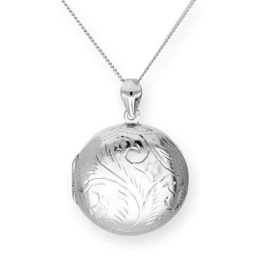 Grand médaillon rond gravé en argent sterling sur chaîne de 40 à 61 cm