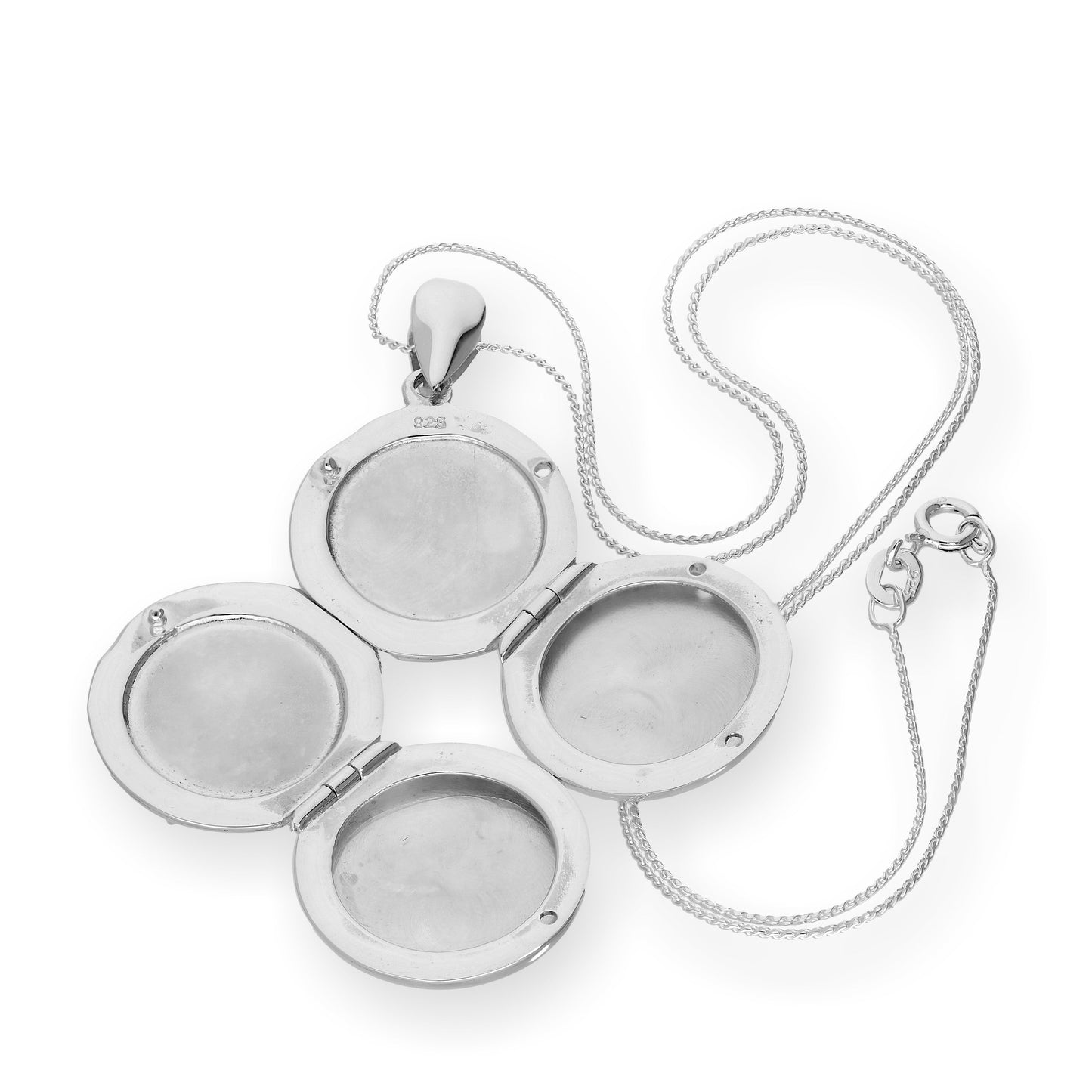 Médaillon familial rond en argent sterling avec 4 photos gravables sur chaîne de 40 à 55 cm