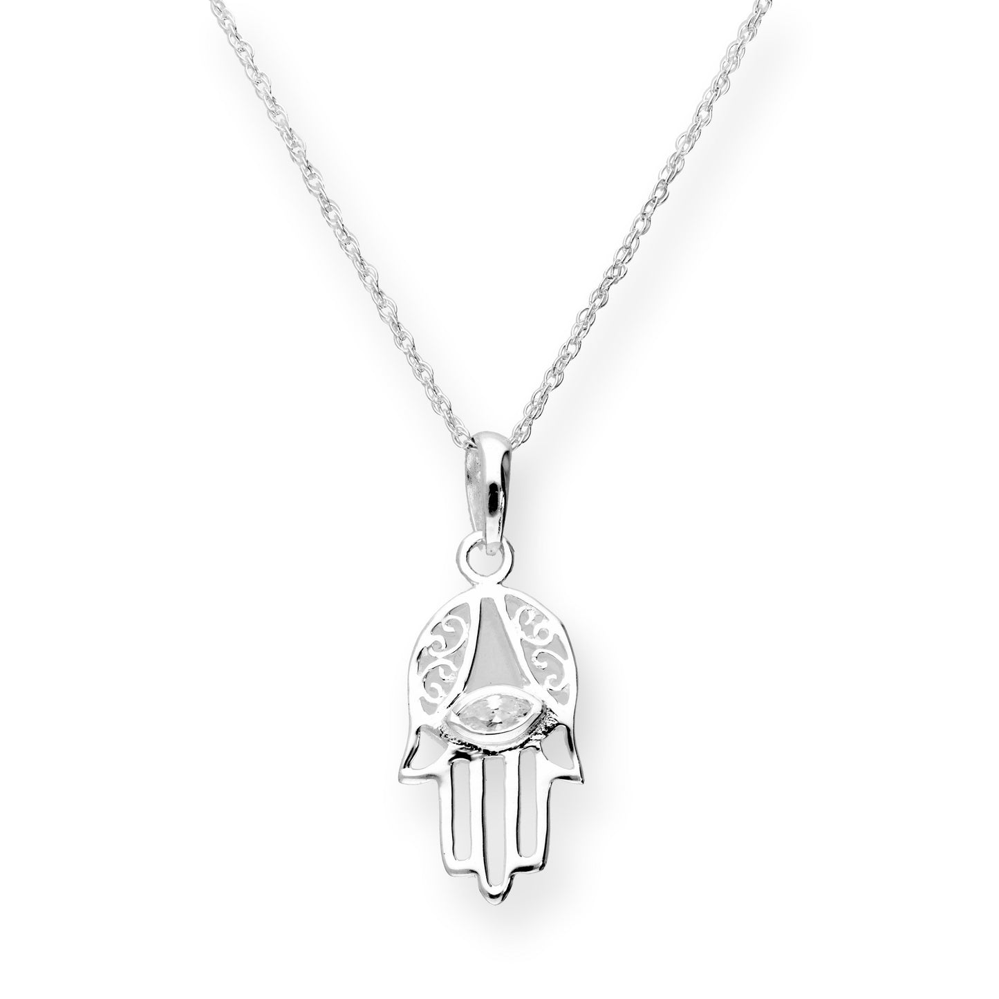 Collier avec pendentif Hamsa en argent sterling et cristal CZ transparent découpé, 40 à 55 cm