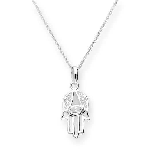 Collier avec pendentif Hamsa en argent sterling et cristal CZ transparent découpé, 40 à 55 cm