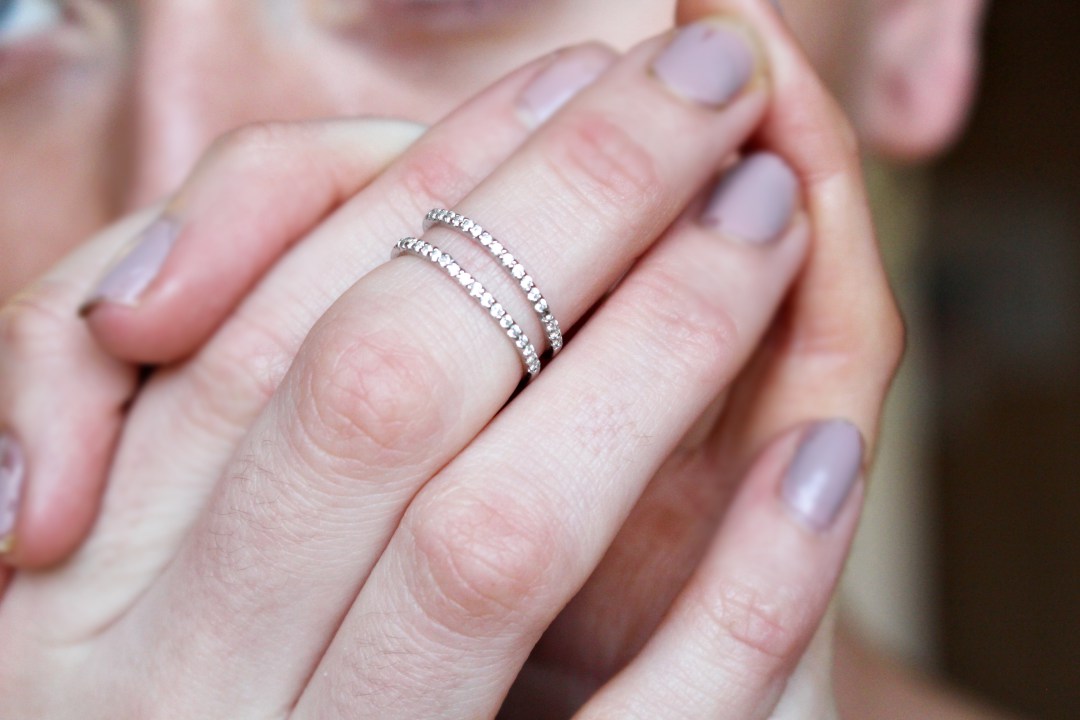 Bague double bande en argent sterling et cristal CZ transparent, tailles J à W