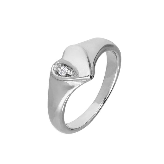 Chevalière enfant en argent sterling et cristal CZ transparent gravé en forme de cœur, tailles A à H