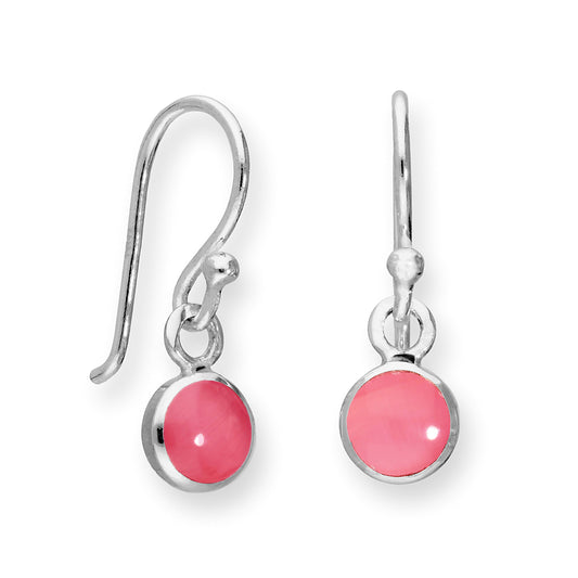 Boucles d'oreilles pendantes rondes en argent sterling et nacre rose