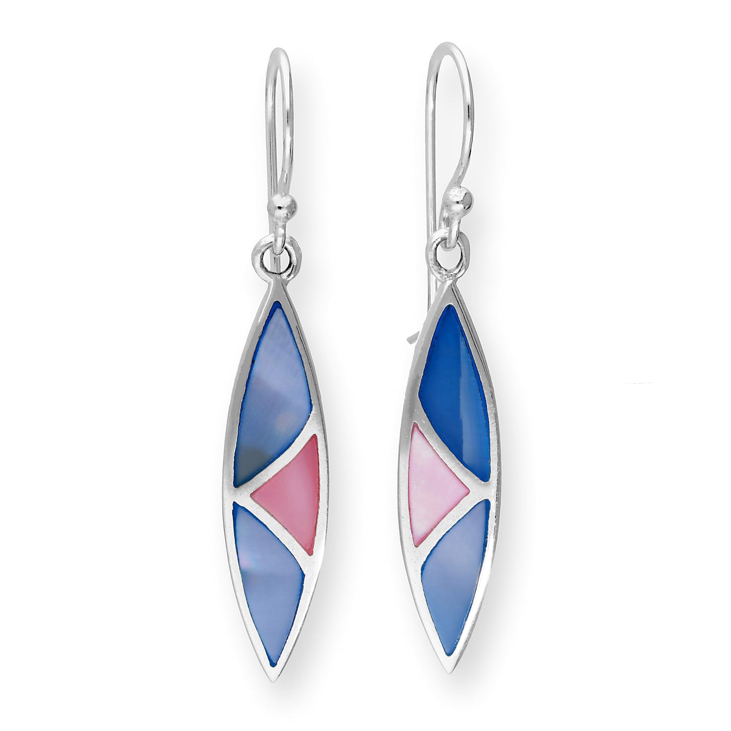 Boucles d'oreilles pendantes en argent sterling et nacre rose/bleue