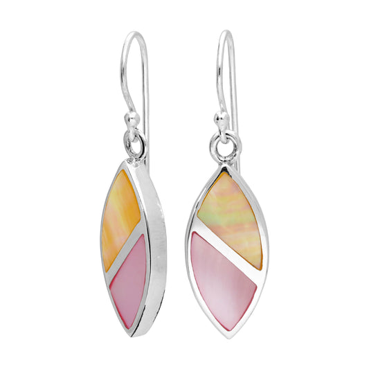 Boucles d'oreilles pendantes ovales en argent sterling et nacre de couleur pastel