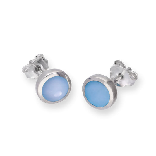 Boucles d'oreilles rondes en argent sterling et nacre bleue