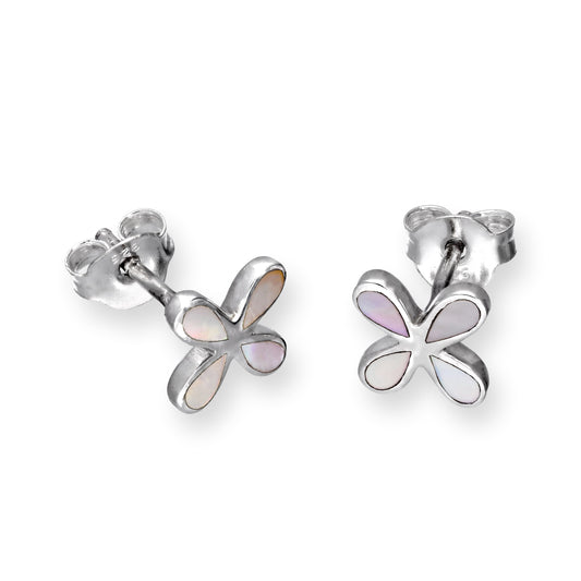 Boucles d'oreilles à tige en argent sterling et nacre en forme de fleur