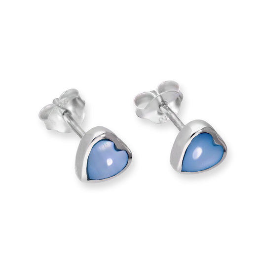 Boucles d'oreilles à tige en argent sterling et nacre bleue en forme de cœur