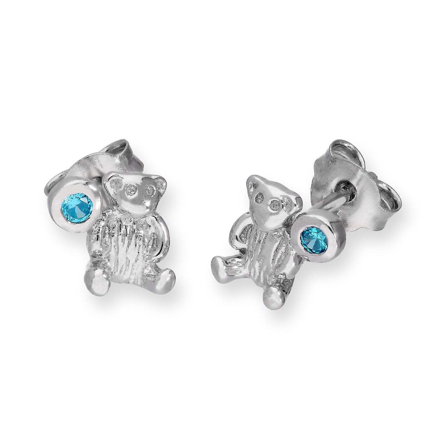 Boucles d'oreilles à tige en argent sterling avec ours en peluche et pierre de naissance en cristal CZ