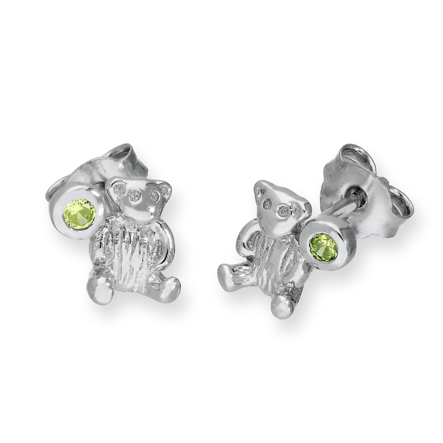 Boucles d'oreilles à tige en argent sterling avec ours en peluche et pierre de naissance en cristal CZ