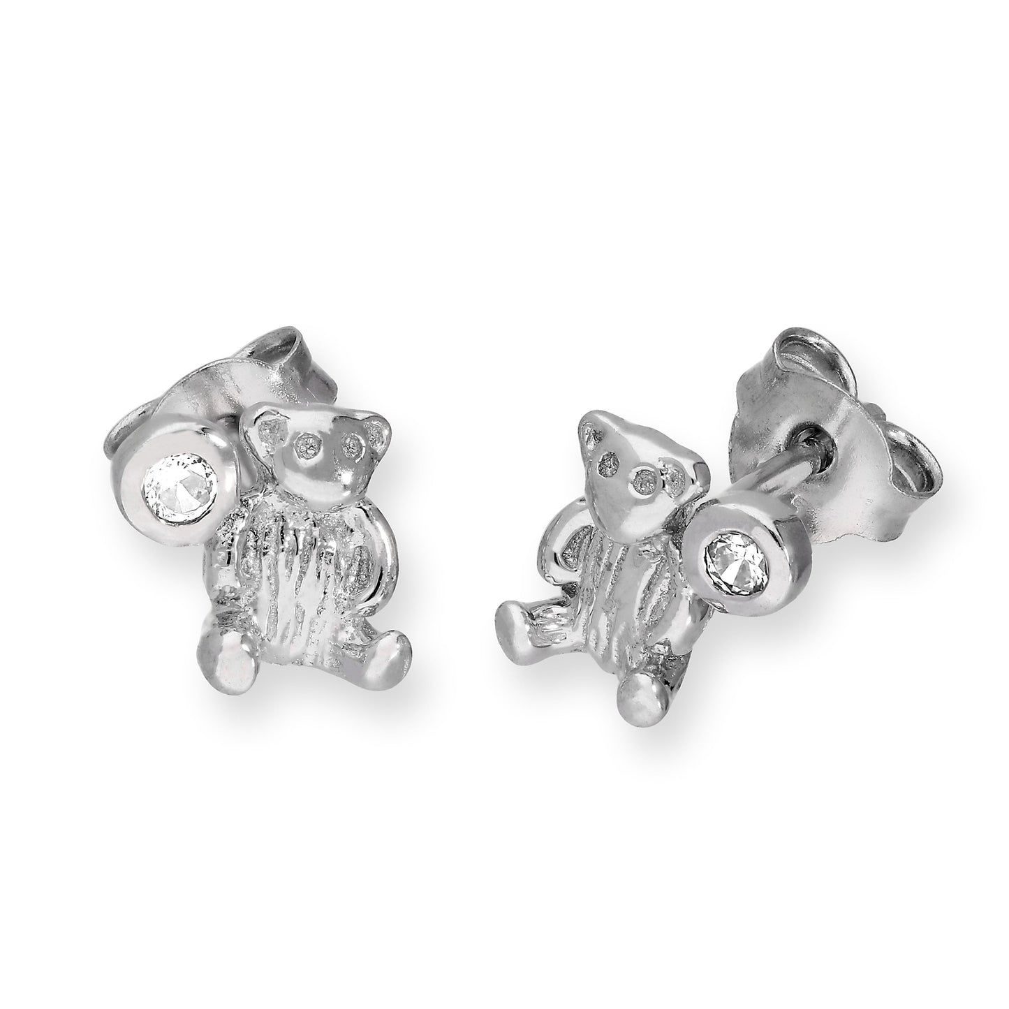 Boucles d'oreilles à tige en argent sterling avec ours en peluche et pierre de naissance en cristal CZ
