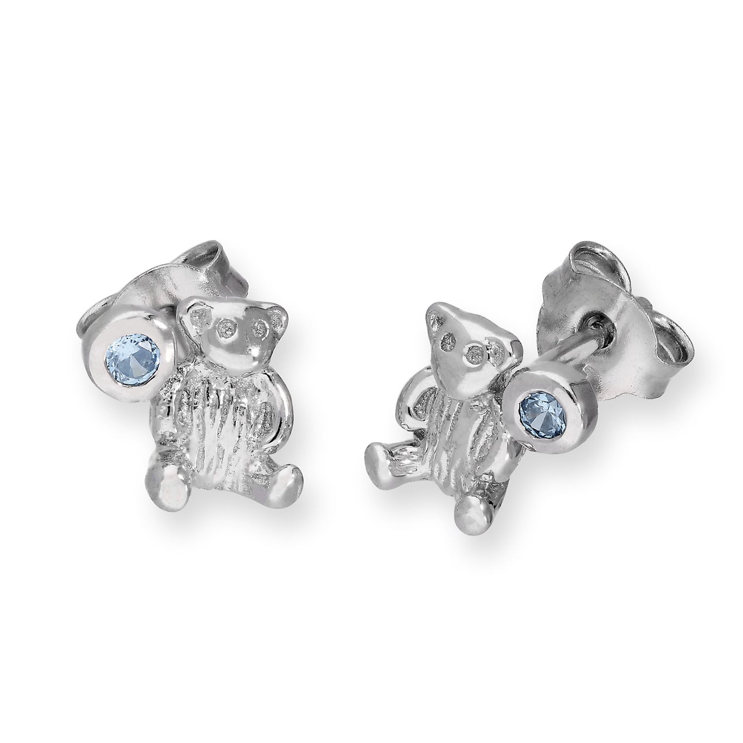 Boucles d'oreilles à tige en argent sterling avec ours en peluche et pierre de naissance en cristal CZ