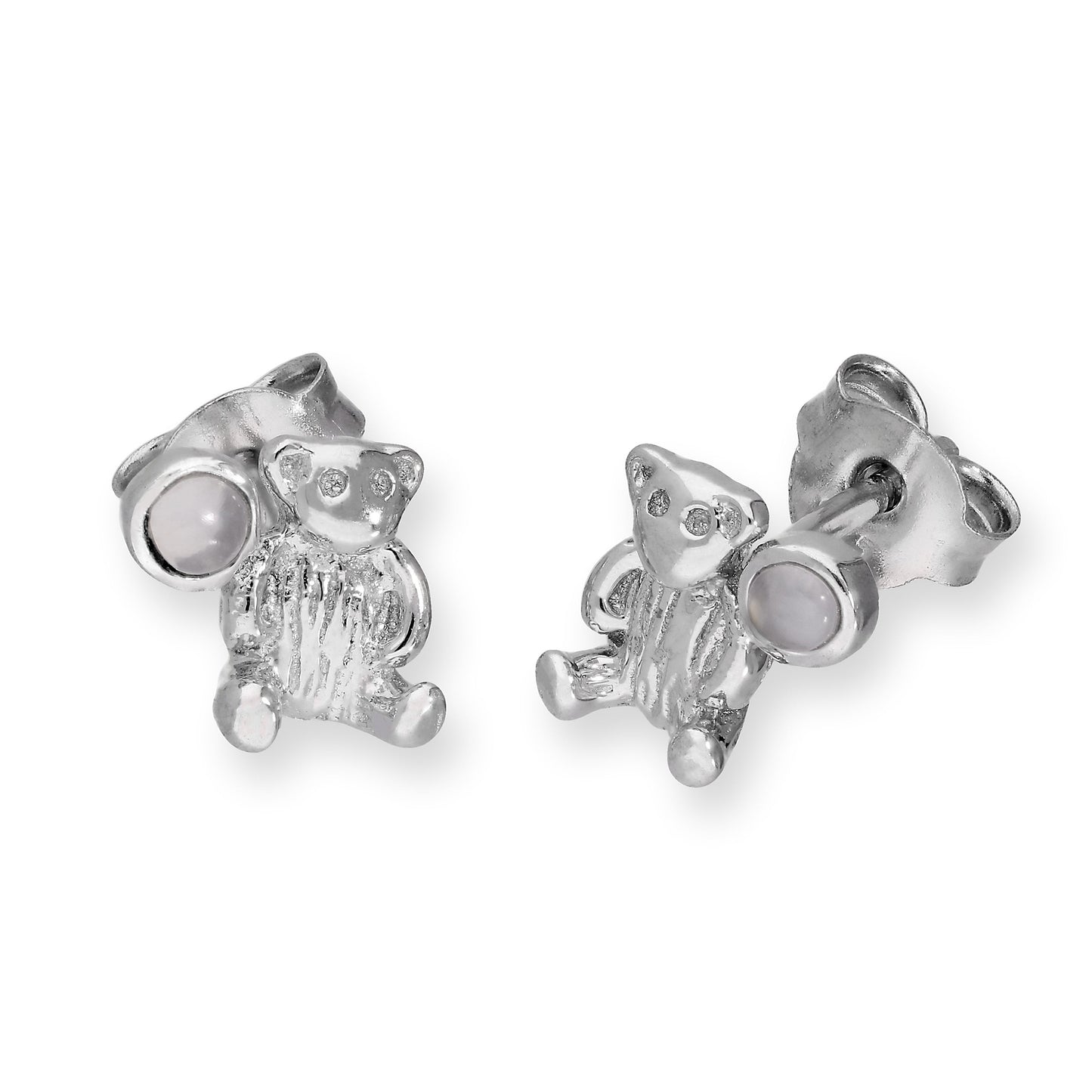 Boucles d'oreilles à tige en argent sterling avec ours en peluche et pierre de naissance en cristal CZ