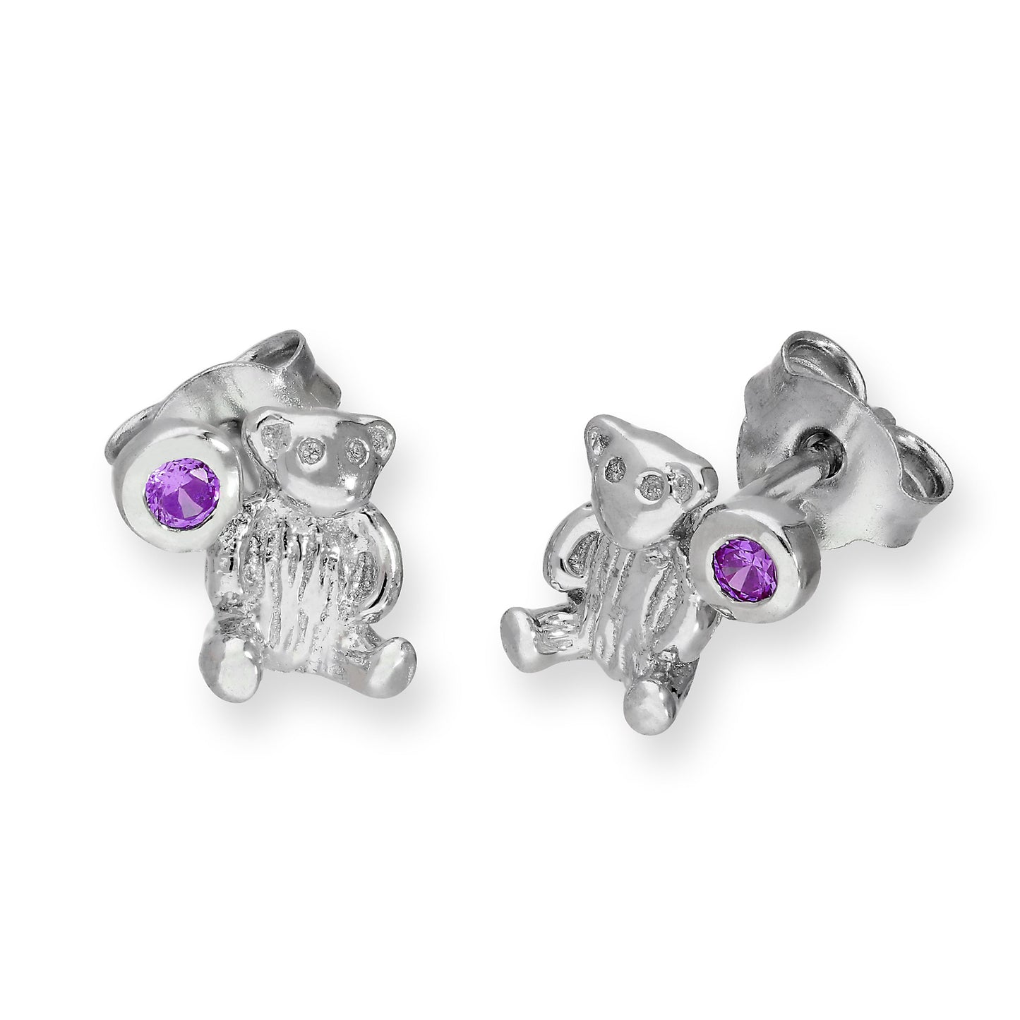 Boucles d'oreilles à tige en argent sterling avec ours en peluche et pierre de naissance en cristal CZ