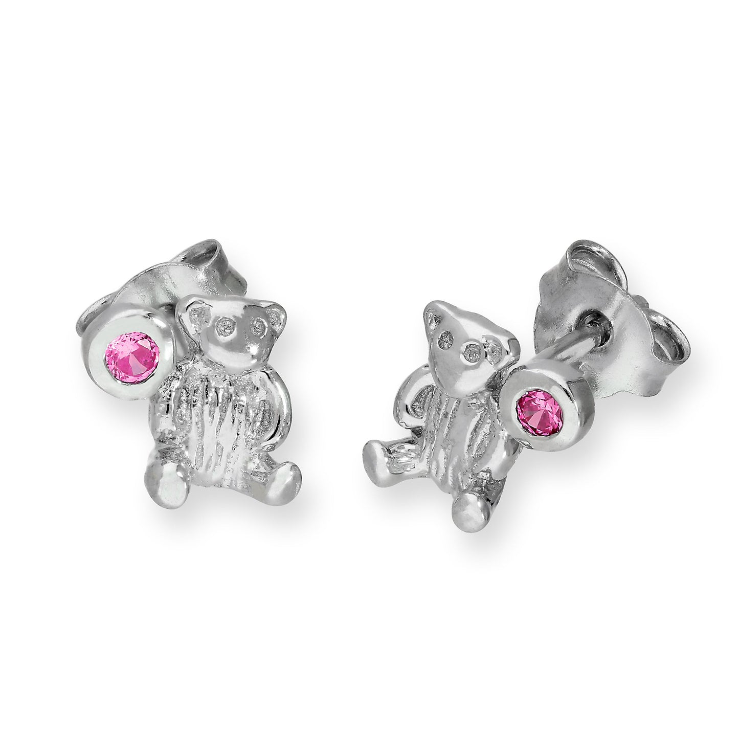 Boucles d'oreilles à tige en argent sterling avec ours en peluche et pierre de naissance en cristal CZ