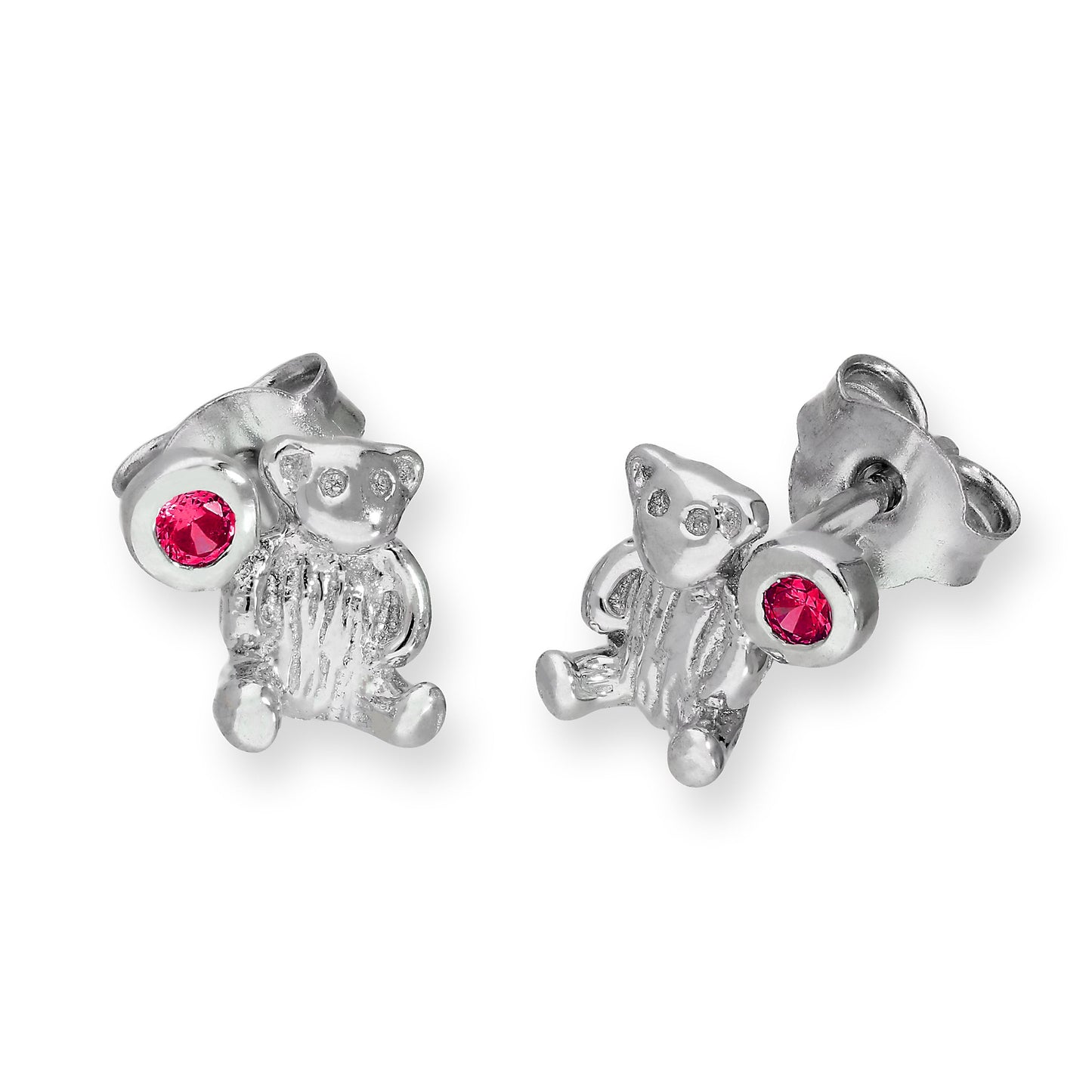 Boucles d'oreilles à tige en argent sterling avec ours en peluche et pierre de naissance en cristal CZ