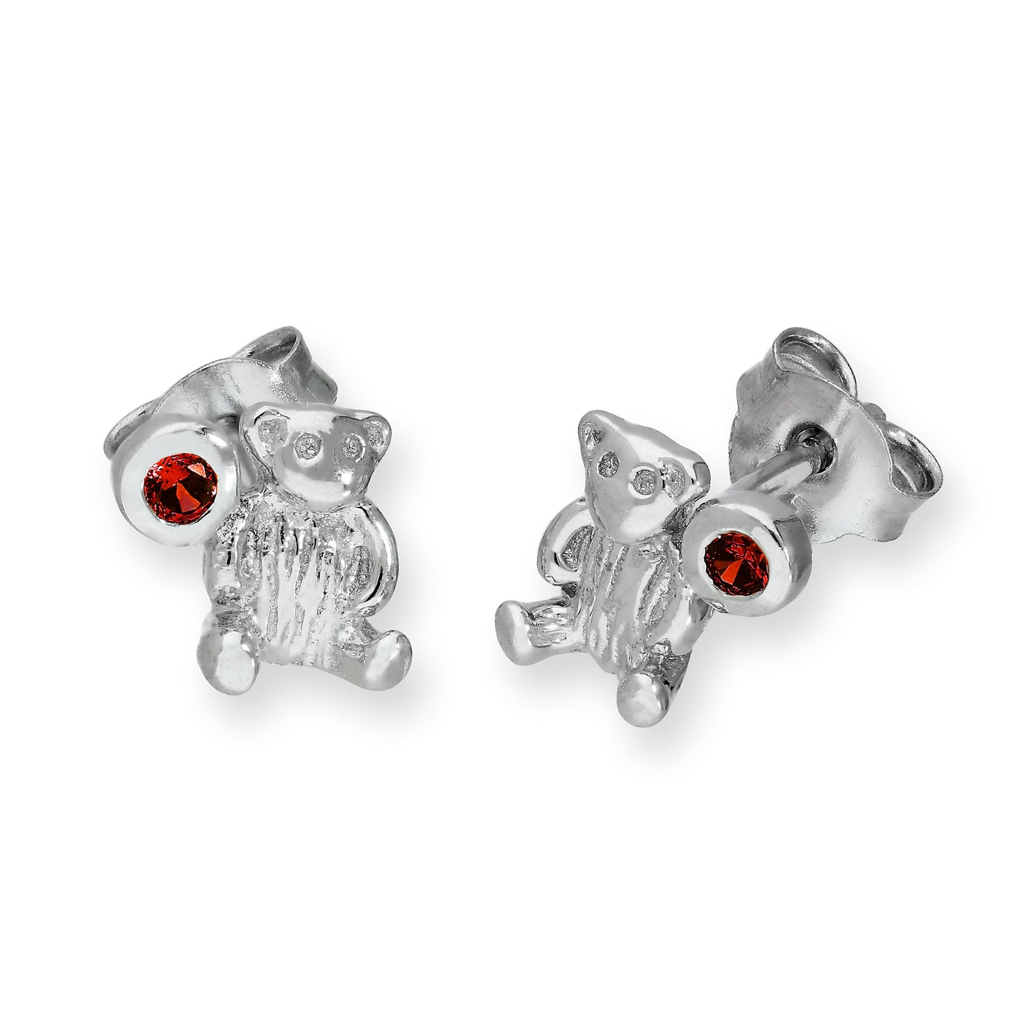 Boucles d'oreilles à tige en argent sterling avec ours en peluche et pierre de naissance en cristal CZ