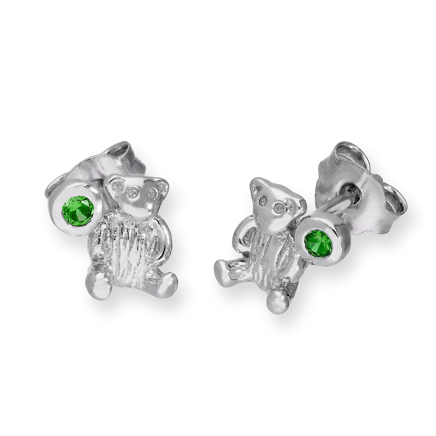 Boucles d'oreilles à tige en argent sterling avec ours en peluche et pierre de naissance en cristal CZ
