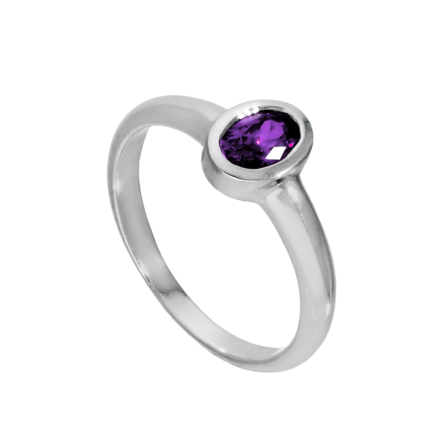 Bague en argent sterling et cristal d'améthyste CZ ovale, pierre de naissance de février, tailles J à U