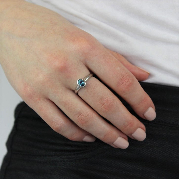 Bague en argent sterling et cristal CZ ovale aigue-marine, pierre de naissance de mars, tailles J à U