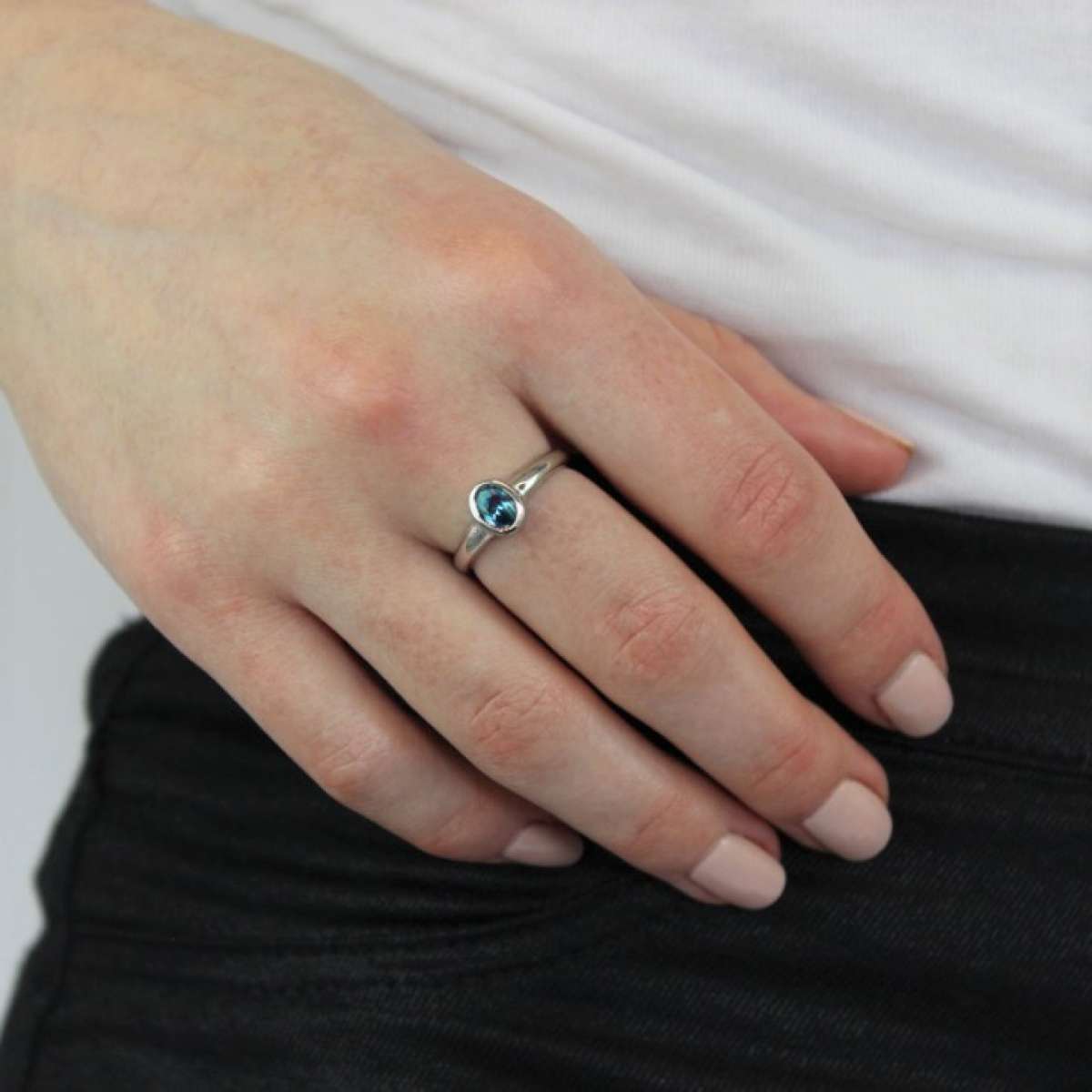 Bague en argent sterling et cristal CZ ovale aigue-marine, pierre de naissance de mars, tailles J à U