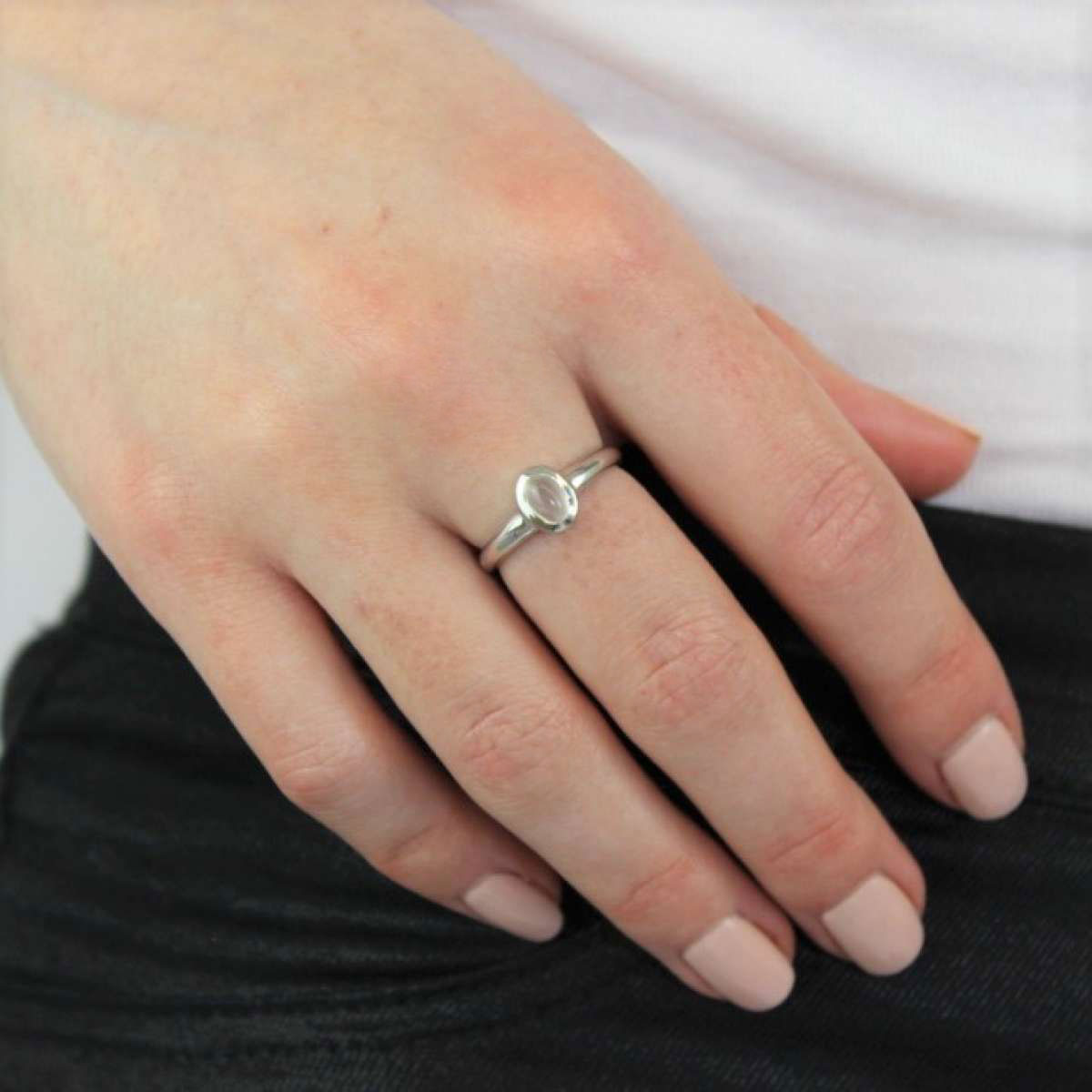 Bague en argent sterling et pierre de lune ovale, pierre de naissance de juin, tailles J à U