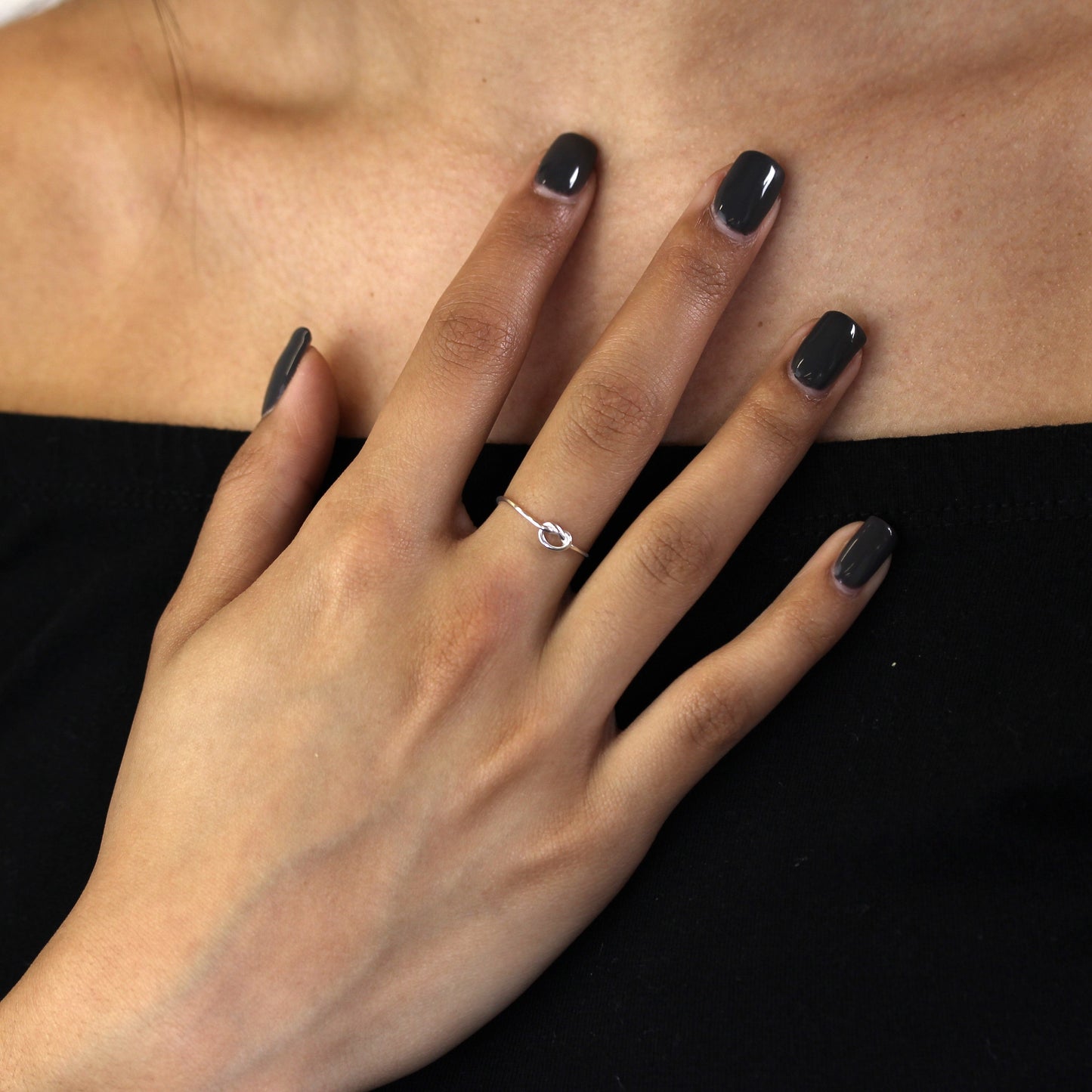 Bague en argent sterling avec nœud en forme de cœur, tailles J à V