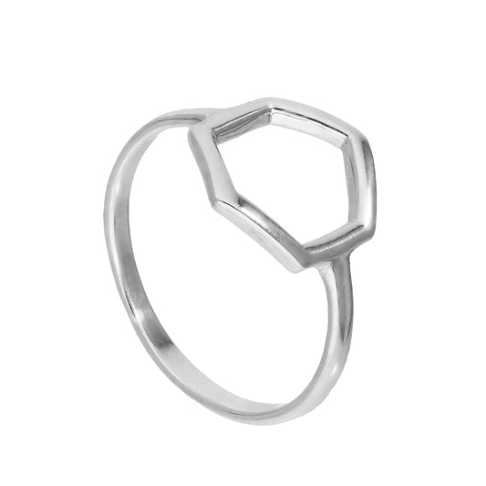 Bague hexagonale ouverte en argent sterling, grandes tailles J à V