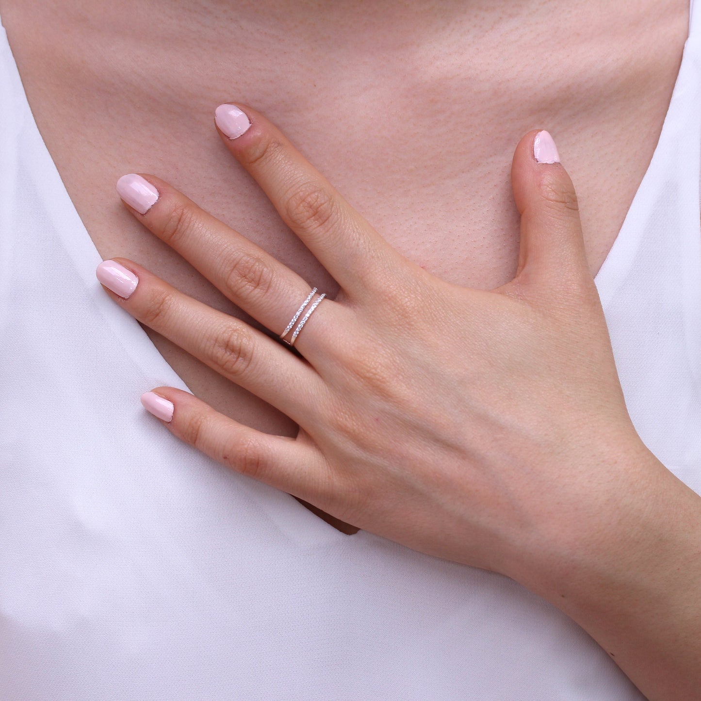 Bague double bande en argent sterling et cristal CZ transparent, tailles J à V