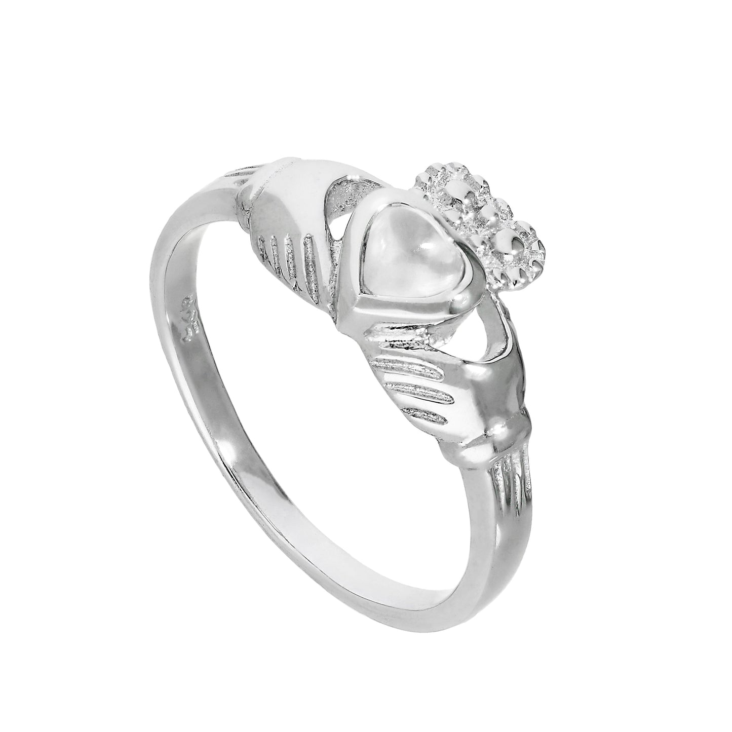 Bague Claddagh en argent sterling et pierre de lune, pierre de naissance de juin, tailles I à U